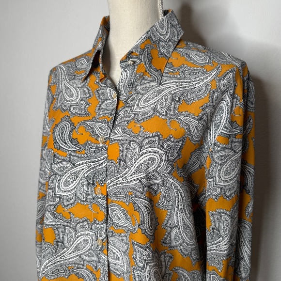 Robert Graham Silk Blend Paisley Button Down Shirt Mustard Black White Size L - Picture 2 of 9